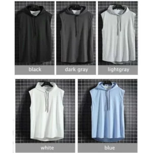 M-3XL Men's Tank Tops Vest Sleeveless Tees Hooded Male T Shirt Gym Exercise Sports Golf Shirt Korean Style Casual Solid Color - Image 5
