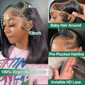 Bob Wig Human Hair 13X4 Lace Front Wig 180% Density Short Straight Frontal Bob Wig Transparent Lace Pre Plucked With Baby Hair - Image 2