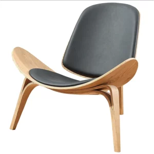 High Quality Solid Wood Three-Legged Chair Ash Plywood Black Faux Leather Living Room Furniture Modern Leisure Chairs - Image 2