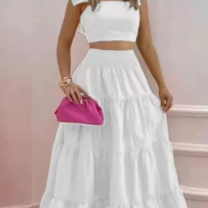 New Sexy Solid Two Suit Dress Women's Fashion Casual Loose Top Maxi Dress 2 Piece Set Female Elegant Holiday Sets 2024 Summer - Image 5