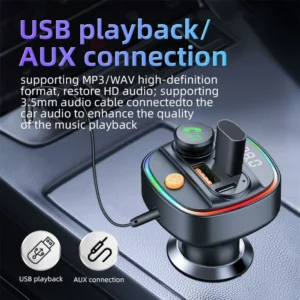 Bluetooth 5.3 FM Transmitter Handsfree Car AUX Radio Modulator MP3 Player with 22.5W & PD30W Fast Charge Adapter Car Accessories - Image 4