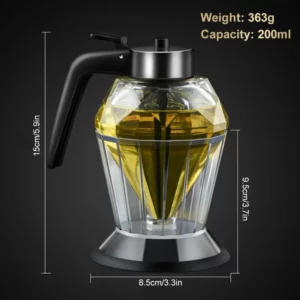 Diamond Glass Honey Dispenser 200ml Oil Bottle and Sauce Glass Kitchen Tool Premium Durable Glass with Non-Slip Silicone Bottom - Image 5