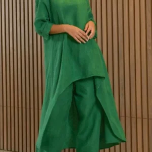 Women's Cotton Linen Long Pants Sets Fashion Solid Casual Irregular Tops Wide Leg Pant Suits Office Lady Two Piece Sets Clothes - Image 4