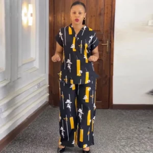 African Fashion Pants Set Women Blouse Straight Trousers Two Piece Set Woman Shirt Tracksuit Set Summer Top Matching Sets - Image 3