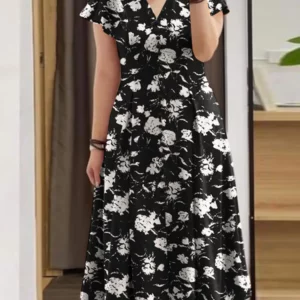 ZANZEA Fashion Floral Print Women Midi Dresses 2024 Summer Ruffle Sleeve V Neck A-line Vestido Casual Cinch Waist Party Sundress - Image 2