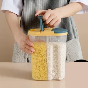 M/L Double Grid Cereals Jar Plastic Food Storage Container Kitchen Organizer Eco Friendly Cookie Box Dried Grains Tank with Lids - Image 5