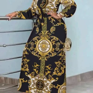 VONDA Maxi Dress 2024 Summer Women Bohemian Printed Party Sundress Long Sleeve Stand Collar Casual Robe Holiday Vestidos Belted - Image 1