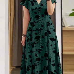 ZANZEA Fashion Floral Print Women Midi Dresses 2024 Summer Ruffle Sleeve V Neck A-line Vestido Casual Cinch Waist Party Sundress - Image 3