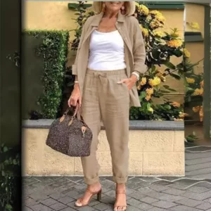 Cotton Linen Set Women Spring Summer Loose Oversize Long Sleeve Shirt Long Pants 2 Piece Sets Casual Office Ladies Trousers Suit - Image 3