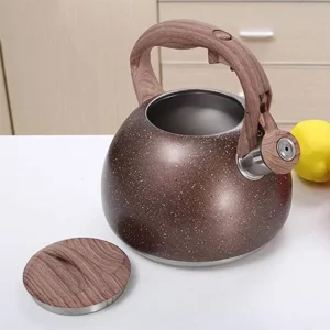 New 3L Stainless Steel Large Capacity Whistle Kettle Gas Cooker Induction Kettle Wood Grain Handle Flat Bottom Kettle Teapot - Image 2