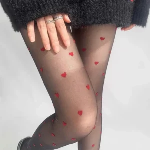 Pantyhose Woman Ultra thin Red Heart-shaped Dots Sexy Stockings Breathable Comfortable Long Black Stockings for Women - Image 2