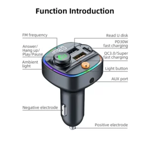 Bluetooth 5.3 FM Transmitter Handsfree Car AUX Radio Modulator MP3 Player with 22.5W & PD30W Fast Charge Adapter Car Accessories - Image 6