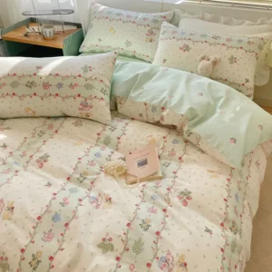 Pink Floral Bedding Set Soft Ins Single Double Queen Size Duvet Cover Flat Sheet Pillowcase Girls Home Totel Bed Linens - Image 3