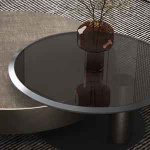 New Modern Coffee Tables Glass Teapoy Household Coffee Table Living Room Stainless Steel Rotatable Combination Teapoy - Image 5