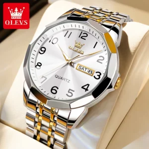 OLEVS Original Waterproof Men's Watches Digital Mirror Quartz Watch for Man Luminous Stainless Steel Wristwatch Male Date Week - Image 5