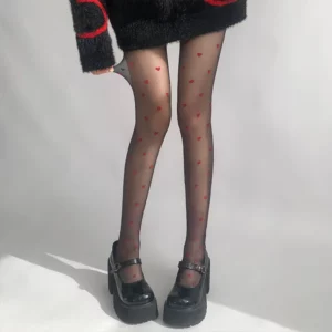Pantyhose Woman Ultra thin Red Heart-shaped Dots Sexy Stockings Breathable Comfortable Long Black Stockings for Women - Image 3