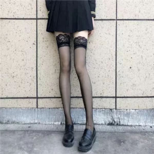 Sexy Red Edge New Over The Knee Long Socks Gothic Lace Transparent Thigh High Stockings Women Punk JK Thin Silk Solid Hosiery - Image 5