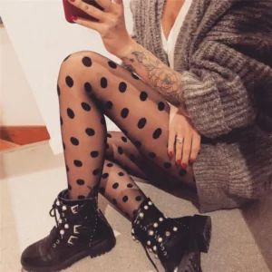 Polka Dot Print Stocking Women Sexy Tights Fishnet Mesh Seamless Pantyhose Nylon Black White Nightclub Female Ladies Silk Tights - Image 3