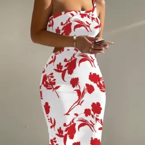 Women's Beach Dress 2024 Spring/summer Latest Chic Sexy Sleeveless Chain Neck Hanging Hollow Ribbed Tight Bodycon Midi Skirt - Image 5