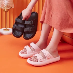 Thick Platform Cloud Slippers Women Fashion Buckle Soft Sole Pillow Slides Sandals Woman 2024 Summer Beach Non-Slip Flip Flops - Image 2