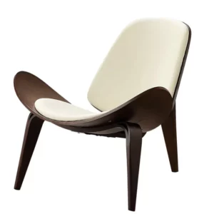 High Quality Solid Wood Three-Legged Chair Ash Plywood Black Faux Leather Living Room Furniture Modern Leisure Chairs - Image 3