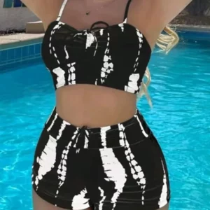 Drawstring Front Shorts Bikinis 2024 High Waist Swimsuit Women Swimwear Female Bathers Bathing Swimming Swim Suit Beachwear - Image 3