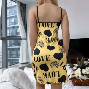 Summer New Women's Nightgown Beauty Back Thin Section Of Home Wear Sexy Halter Short Skirt Love Cartoon Cute Printing Pajamas - Image 4