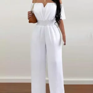 Summer Elegant Off Shoulder Women's Jumpsuit 2024 Fashion Trend Casual Short Sleeve Wide Leg Pants Jumpsuits for Women Overalls - Image 3