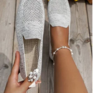 2024 Solid Color Square Toe Mesh Loafers Shallow Women Flats Shoes Soft Bottom Knit Ballet Flats Shoes Casual Slip on Boat Shoes - Image 1