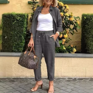 Cotton Linen Set Women Spring Summer Loose Oversize Long Sleeve Shirt Long Pants 2 Piece Sets Casual Office Ladies Trousers Suit - Image 5