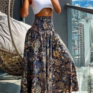Boho Print Skirts For Women 2024 Summer Casual Elastic High Waist A-line Big Swing Long Dress Vacation Beach Party Skirt Robe - Image 1