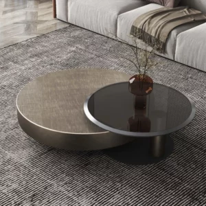New Modern Coffee Tables Glass Teapoy Household Coffee Table Living Room Stainless Steel Rotatable Combination Teapoy - Image 6