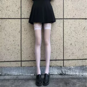 Sexy Red Edge New Over The Knee Long Socks Gothic Lace Transparent Thigh High Stockings Women Punk JK Thin Silk Solid Hosiery - Image 6