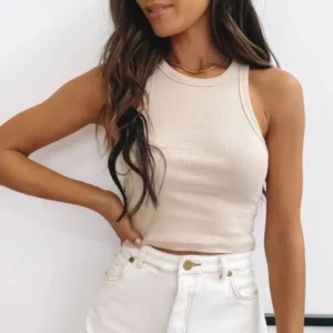 Tank Tops Sexy Crop Vest Solid Harajuku Korean Female Off Shoulder Knitted Khaki White Summer Women Tops - Image 3