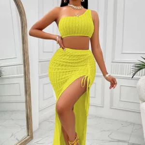 Elegant Sleeveless Formal Birthday Crop Top & High Waist Split Long Skirts 2 Piece Dress Sets Women Outfits Fashion Casual Party - Image 2