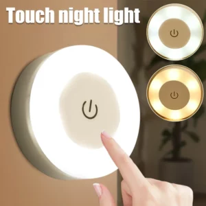 Mini LED Touch Sensor Night Lights USB Rechargeable Kitchen Bedroom Magnetic Base Wall Light Round Portable Dimming Night Lamp - Image 2