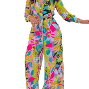 2024 Spring Summer New Long Sleeved Printed Suit For Women Fashion Lapel Single Breasted Shirt Wide Leg Trousers Two Piece Set - Image 4