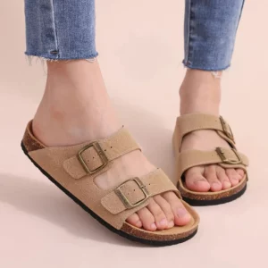Crestar Cork Footbed Arizona Sandals For Women Men New Classic Solid Color Fashion Slippers With Arch Support Slip-on Suede Shoe - Image 1