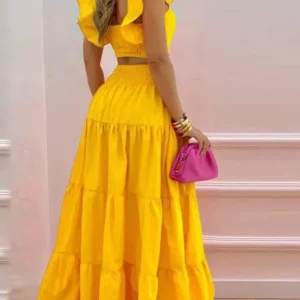 New Sexy Solid Two Suit Dress Women's Fashion Casual Loose Top Maxi Dress 2 Piece Set Female Elegant Holiday Sets 2024 Summer - Image 6