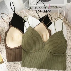 V-Neck Camisole Women Sexy Stretch Push Up Bra with Chest Pads Knitted Crop Top for Female Short Tube Top Tops Bralette Y2k - Image 5