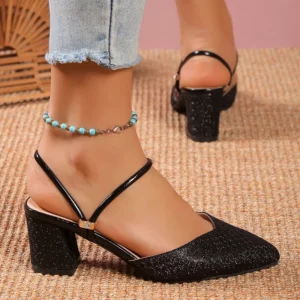 Gold Silver Bling High Heel Pumps Women Fashion Back Strap Slip-On Party Shoes Woman Pointed Toe Slingbacks Thick-Heeled Shoes - Image 6