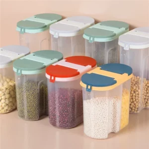 M/L Double Grid Cereals Jar Plastic Food Storage Container Kitchen Organizer Eco Friendly Cookie Box Dried Grains Tank with Lids - Image 6