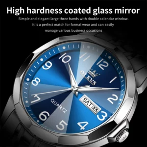 OLEVS Original Waterproof Men's Watches Digital Mirror Quartz Watch for Man Luminous Stainless Steel Wristwatch Male Date Week - Image 2