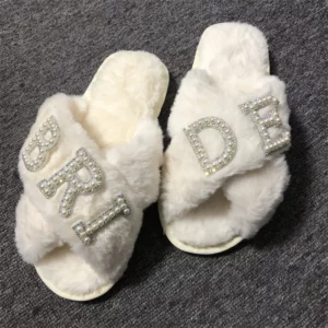 BRIDE/WIFEY Plush Slippers Bride Honeymoon Shower Shoes Creative Bridesmaid Romantic Gifts Wedding Supplies Wedding Photo Props - Image 3