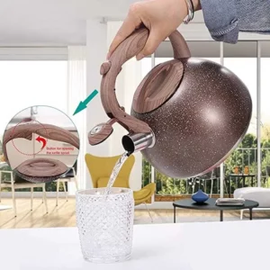 New 3L Stainless Steel Large Capacity Whistle Kettle Gas Cooker Induction Kettle Wood Grain Handle Flat Bottom Kettle Teapot - Image 3