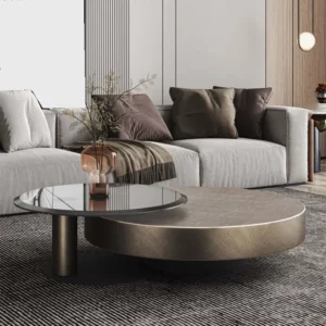 New Modern Coffee Tables Glass Teapoy Household Coffee Table Living Room Stainless Steel Rotatable Combination Teapoy - Image 4
