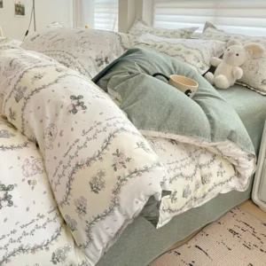 Pink Floral Bedding Set Soft Ins Single Double Queen Size Duvet Cover Flat Sheet Pillowcase Girls Home Totel Bed Linens - Image 4