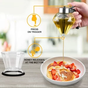 Diamond Glass Honey Dispenser 200ml Oil Bottle and Sauce Glass Kitchen Tool Premium Durable Glass with Non-Slip Silicone Bottom - Image 3
