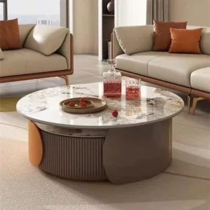 New Light Luxury Round Coffee Table Combination Retractable End Table Combination Simple Modern Household Small Apartment Type - Image 5