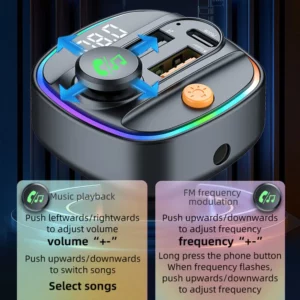 Bluetooth 5.3 FM Transmitter Handsfree Car AUX Radio Modulator MP3 Player with 22.5W & PD30W Fast Charge Adapter Car Accessories - Image 5